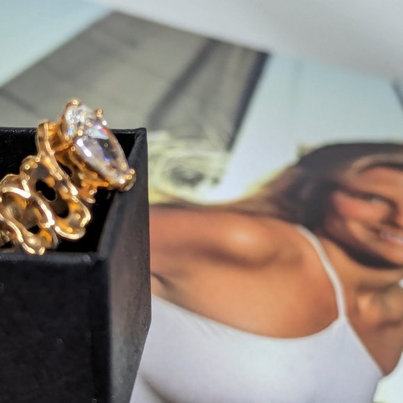 RC Covenant Vintage Brutalist Faux 3ct + Cz Diamond Amazing 14mm Pear Shape Ring - Picture 3 of 7